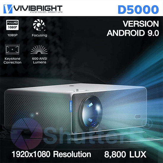 VIVIBRIGHT โปรเจคเตอร์ FULL HD PROJECTOR ANDROID 9.0 VERSION D5000